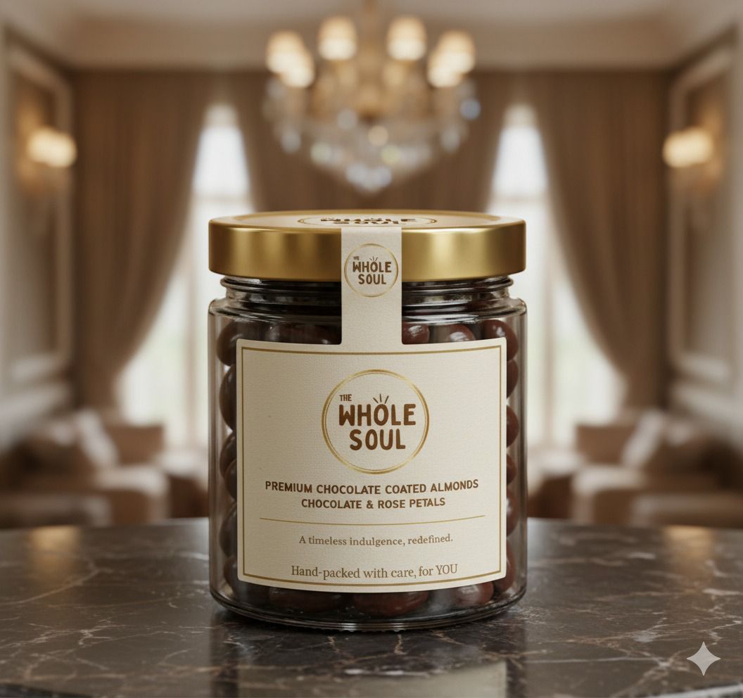 Premium Chocolate Coated Almonds with Rose Petals jar